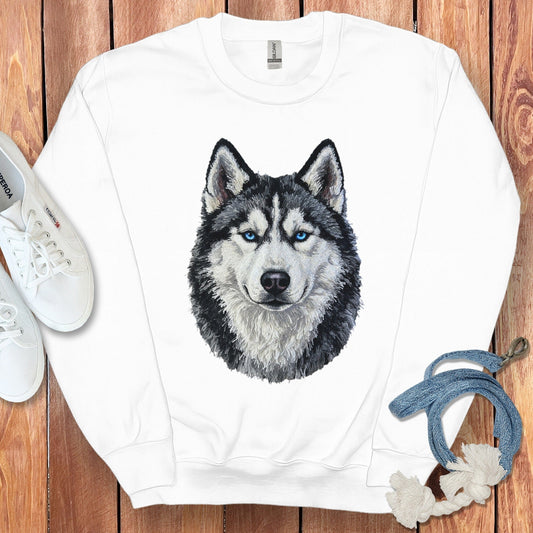 Majestic Husky Face Graphic on White Sweater product