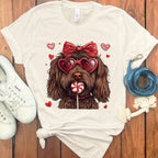 Adorable Dog with Heart Glasses and Lollipop T-Shirt