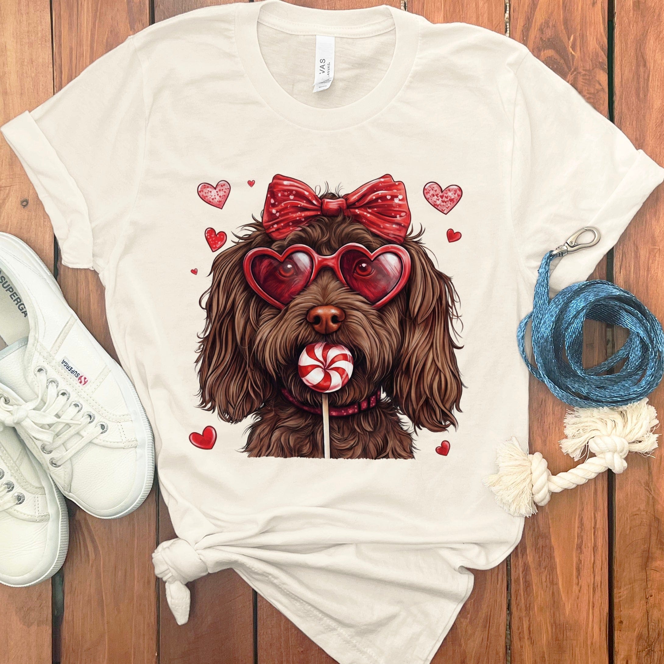 Adorable Dog with Heart Glasses and Lollipop T-Shirt