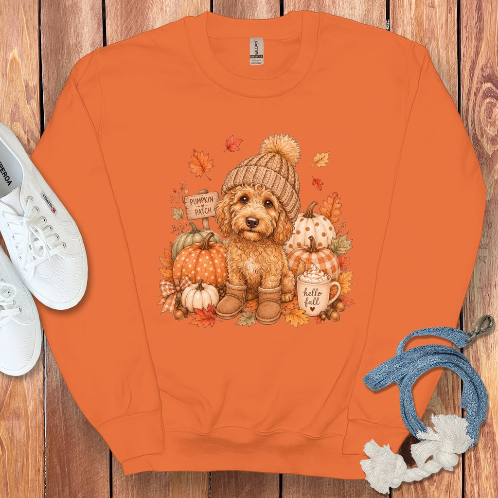 Apricot Goldendoodle Pumpkin Patch Sweatshirt in Orange / S by Puppy Jo
