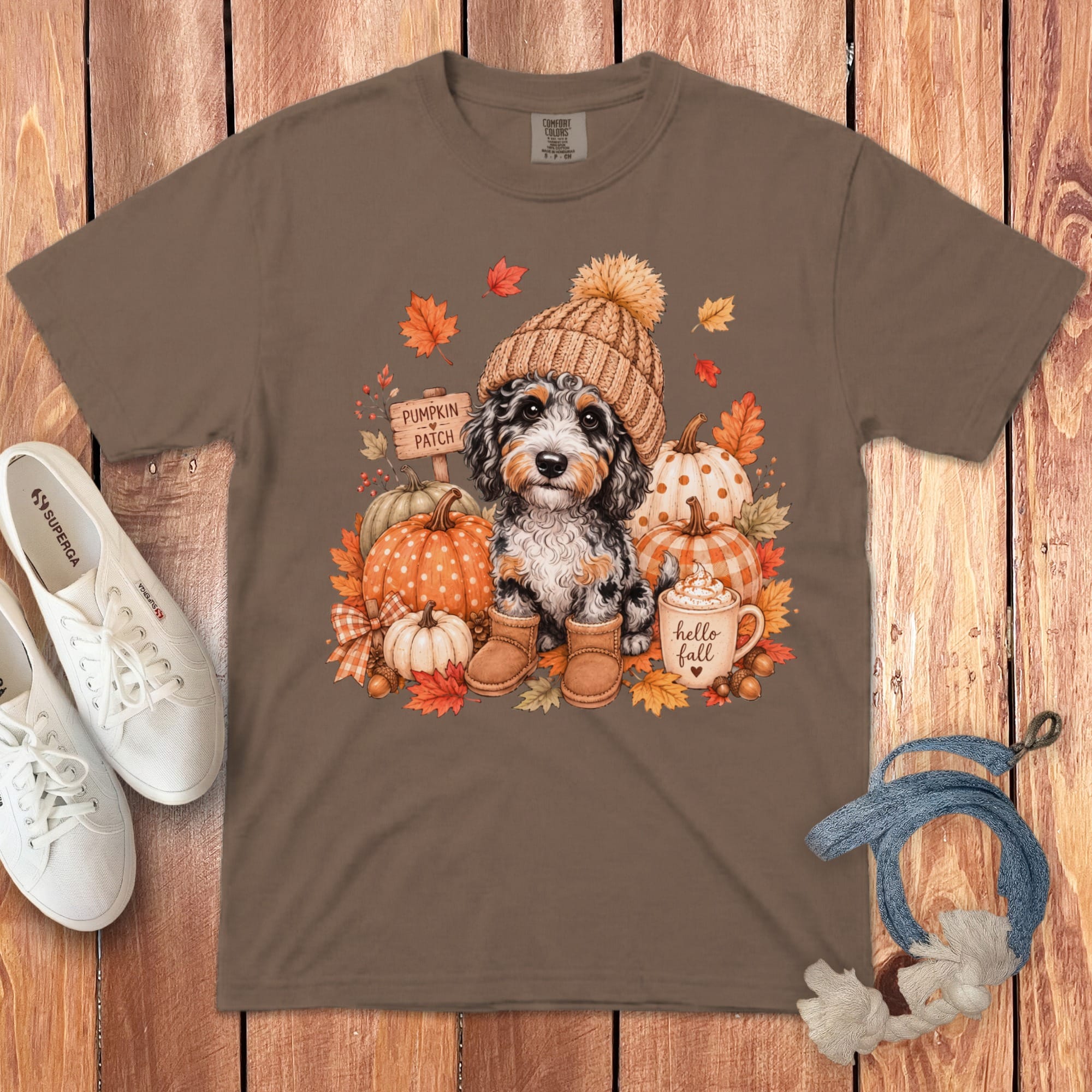 Aussiedoodle Pumpkin Patch Signature T-Shirt in Espresso / S by Puppy Jo
