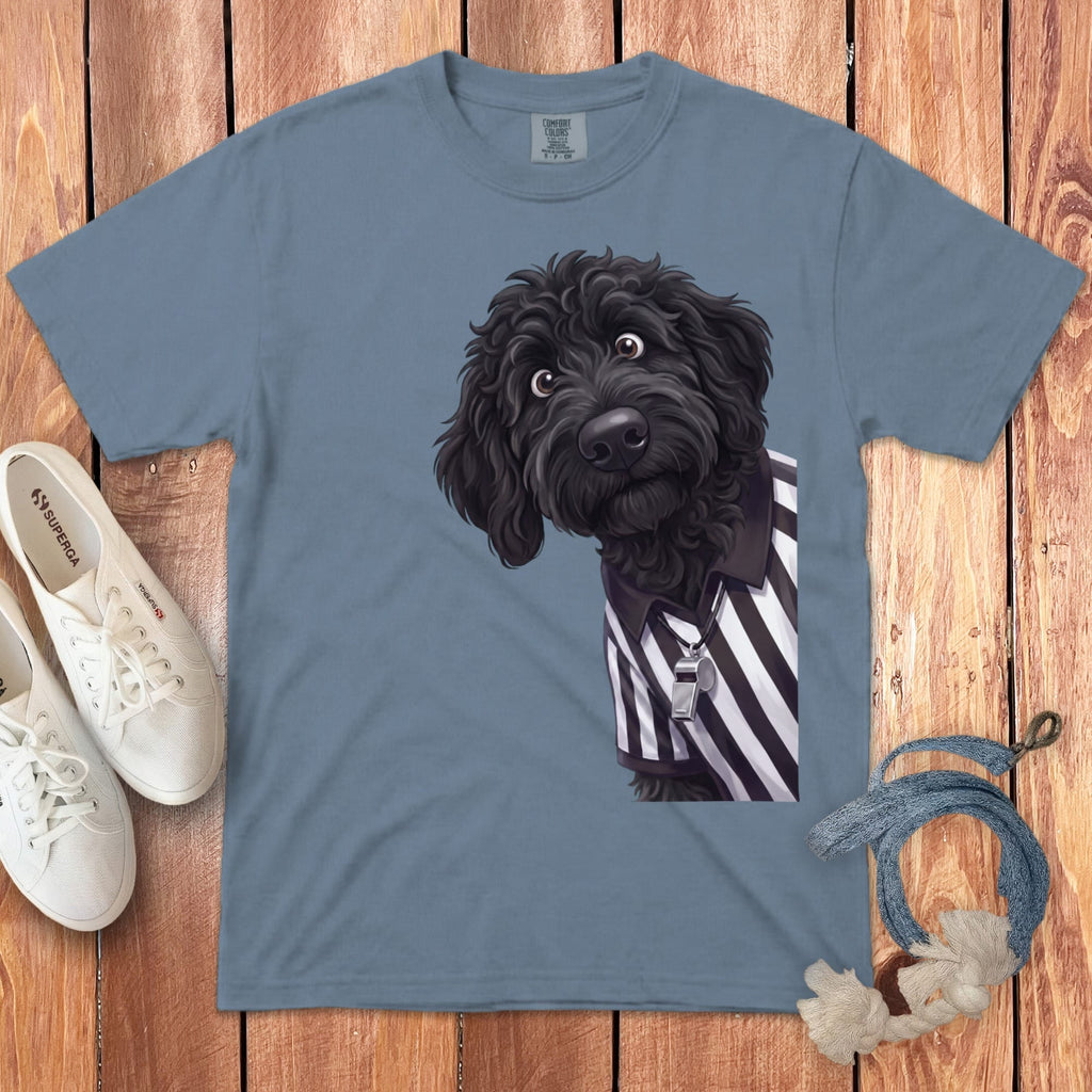 Black Goldendoodle Football Referee Signature T-Shirt in Blue Jean / S by Puppy Jo