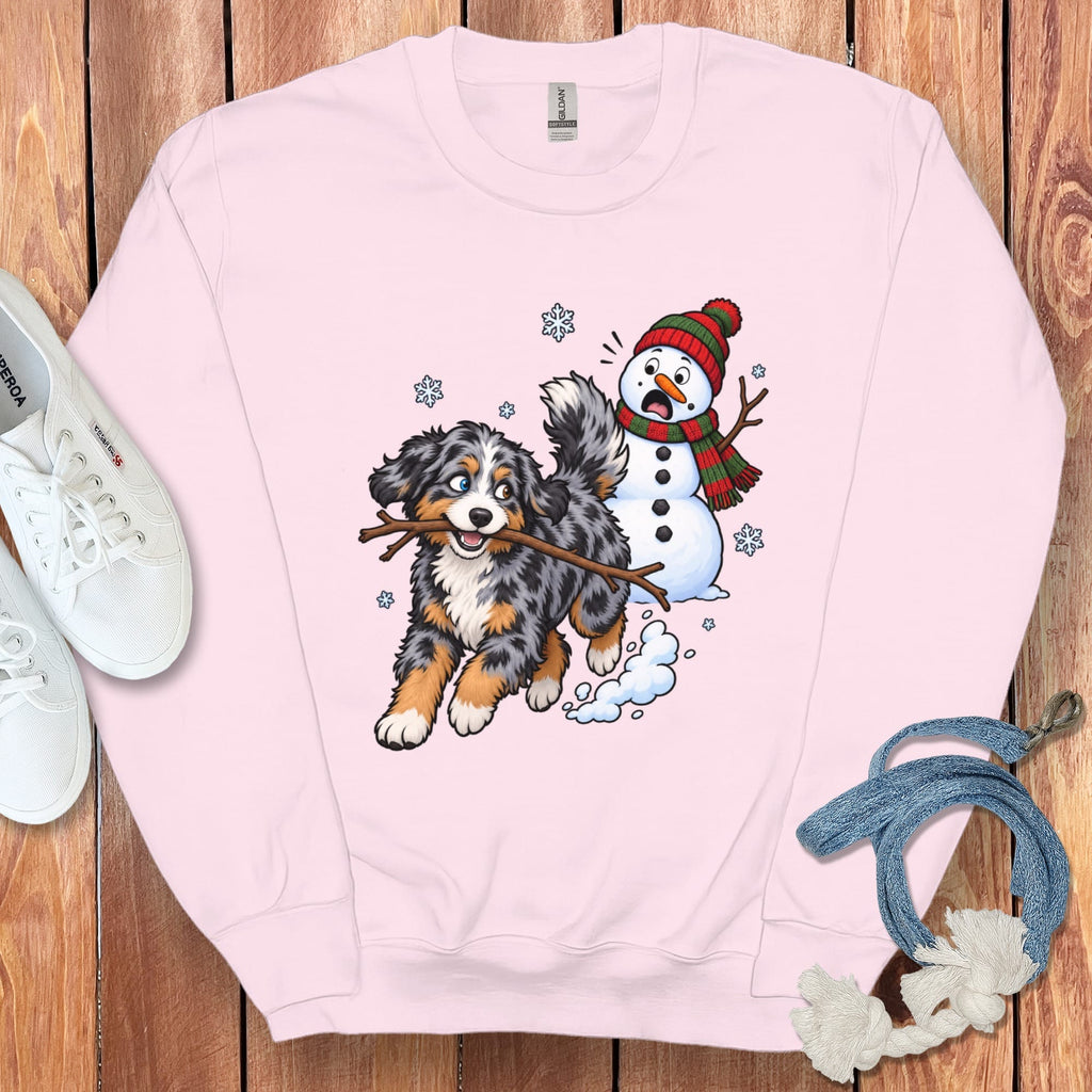 Aussiedoodle Snowman Sweatshirt in Light Pink / S by Puppy Jo