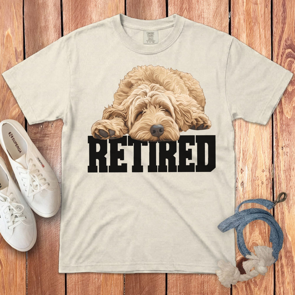 Retired Sleeping Golden Goldendoodle Signature T-Shirt in Ivory / S by Puppy Jo