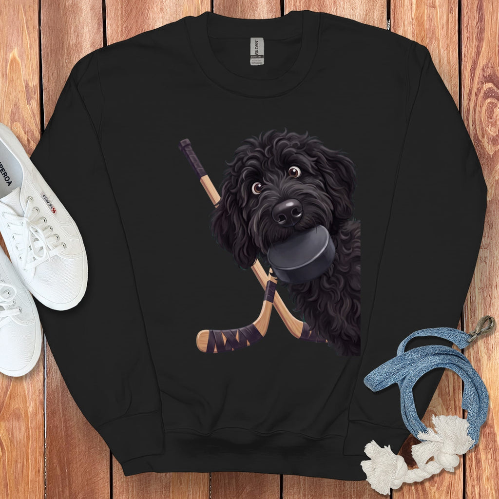 Black Goldendoodle Hockey Sweatshirt in Black / S by Puppy Jo
