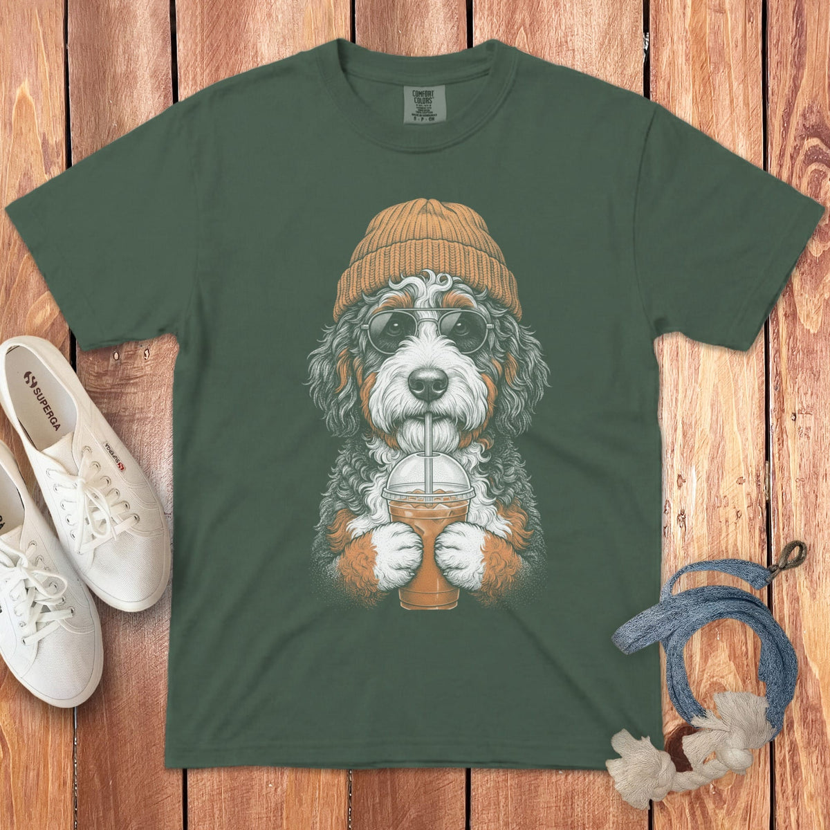 Bernedoodle Ice Latte Signature T-Shirt in Blue Spruce / S by Puppy Jo