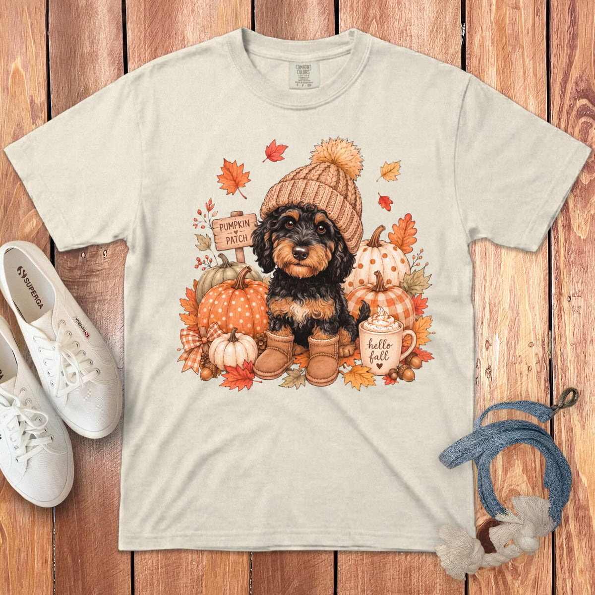 Phantom Goldendoodle Pumpkin Patch Signature T-Shirt in Ivory / S by Puppy Jo