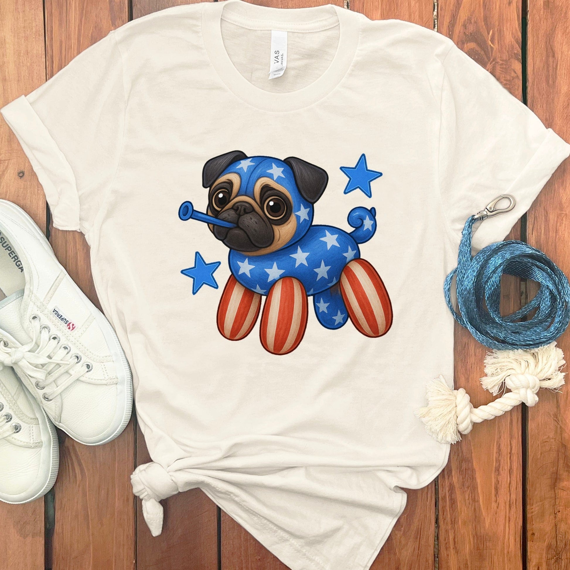 Cute Patriotic Pug Design Novelty T-Shirt product type
