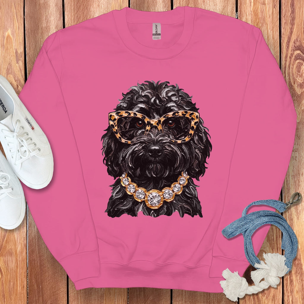Black Goldendoodle Glam Sweatshirt in Heliconia / S by Puppy Jo