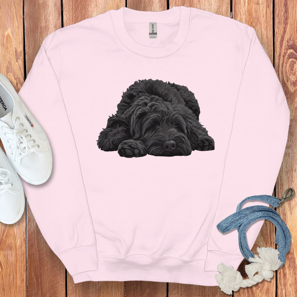Black Goldendoodle Snoozing Sweatshirt in Light Pink / S by Puppy Jo