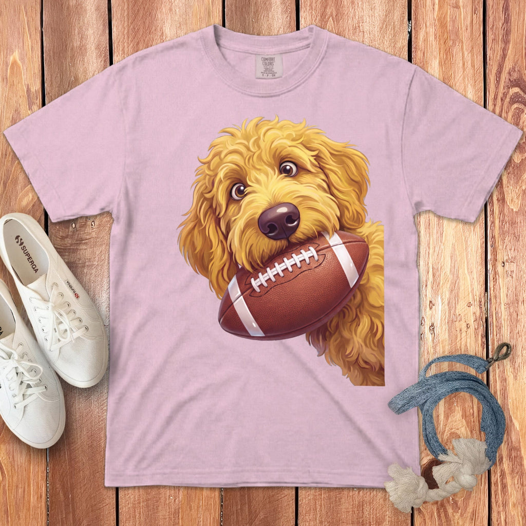 Golden Goldendoodle Football Signature T-Shirt in Blossom / S by Puppy Jo