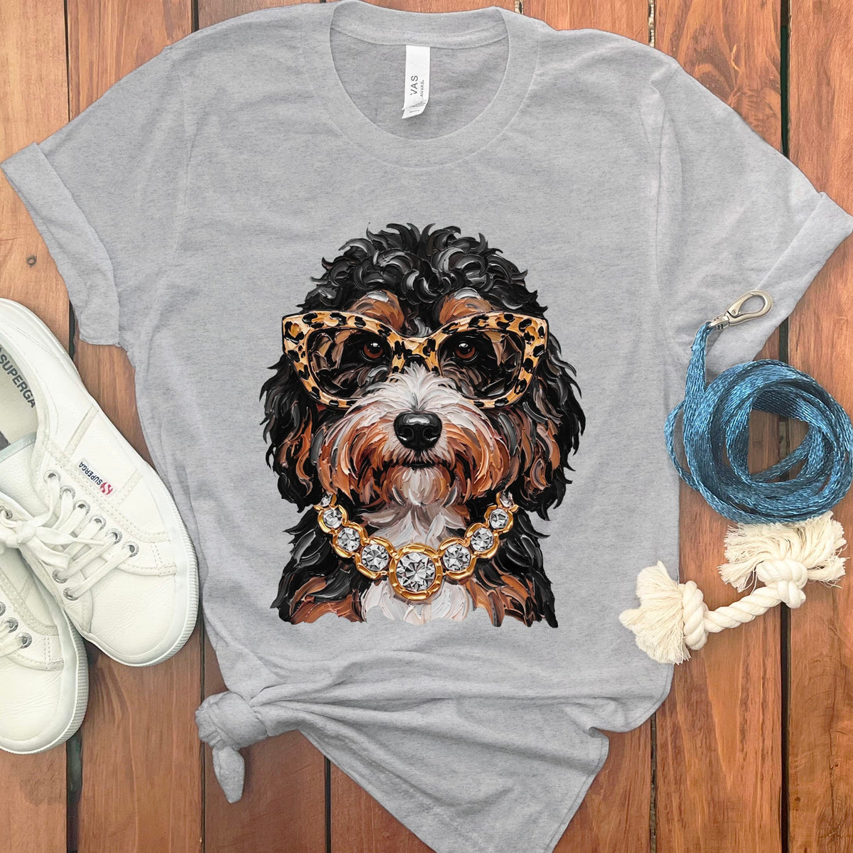 Bernedoodle Glam T-Shirt in Athletic Heather / S by Puppy Jo