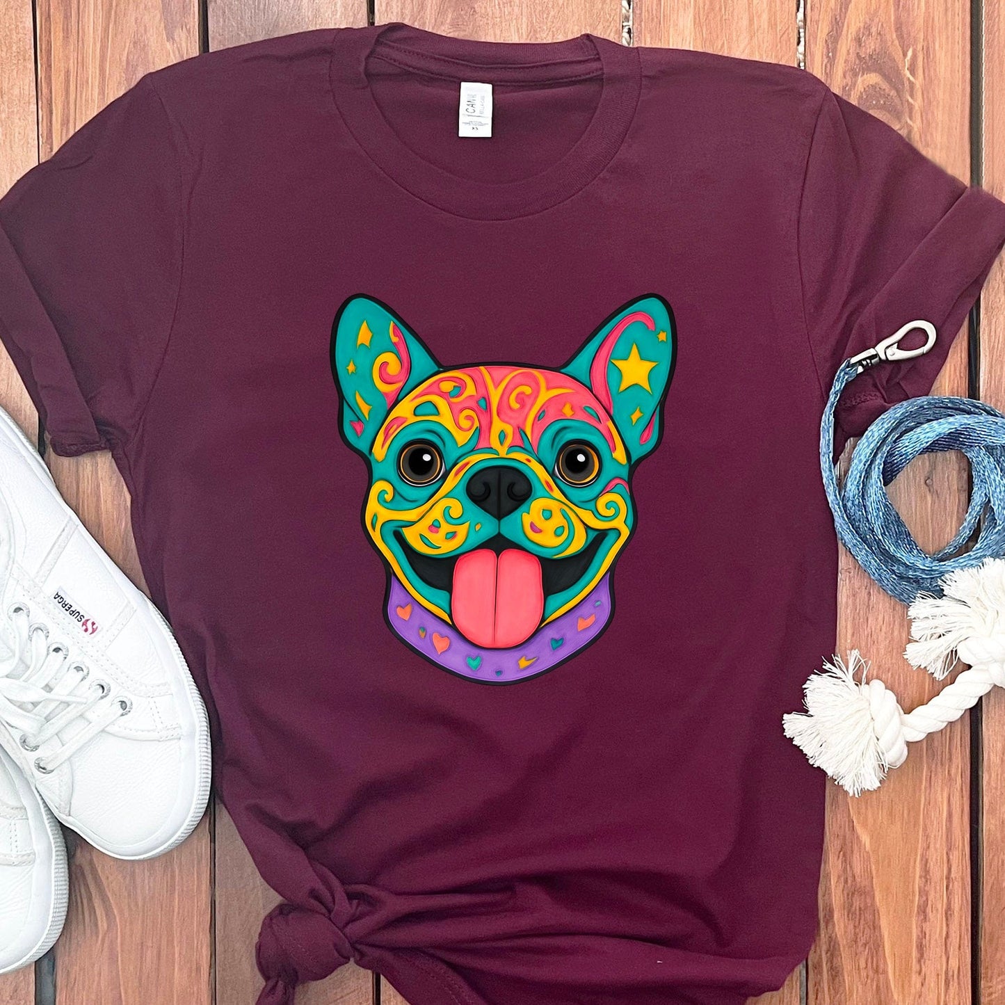 Colorful Bulldog Graphic T-shirt for Pet Lovers product type