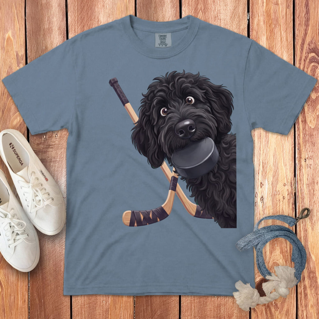 Black Goldendoodle Hockey Signature T-Shirt in Blue Jean / S by Puppy Jo