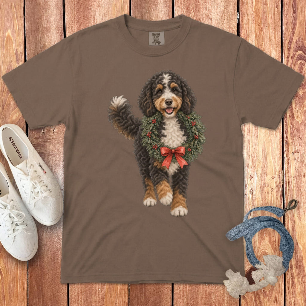 Bernedoodle Wreath Signature T-Shirt in Espresso / S by Puppy Jo