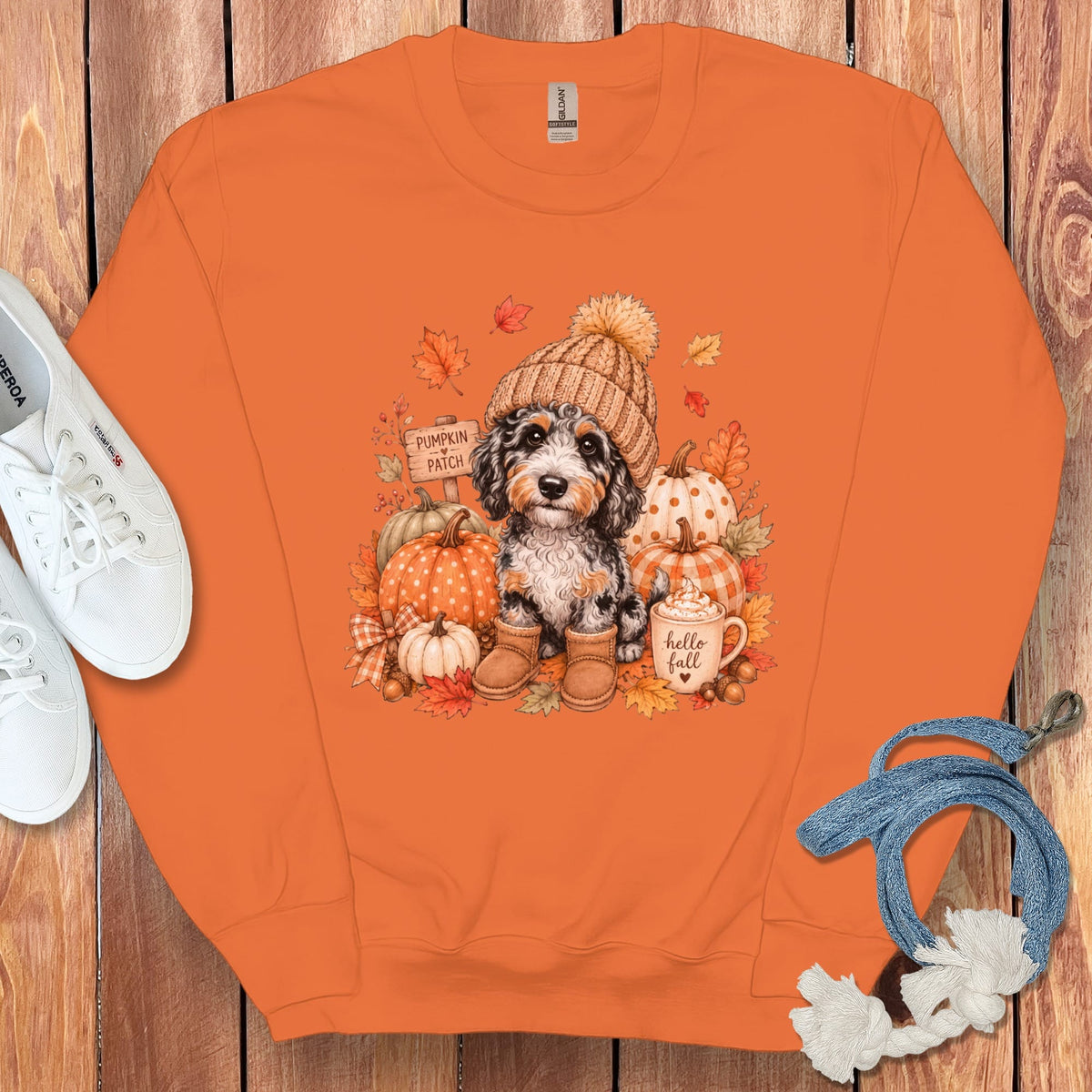 Aussiedoodle Pumpkin Patch Sweatshirt in Orange / S by Puppy Jo
