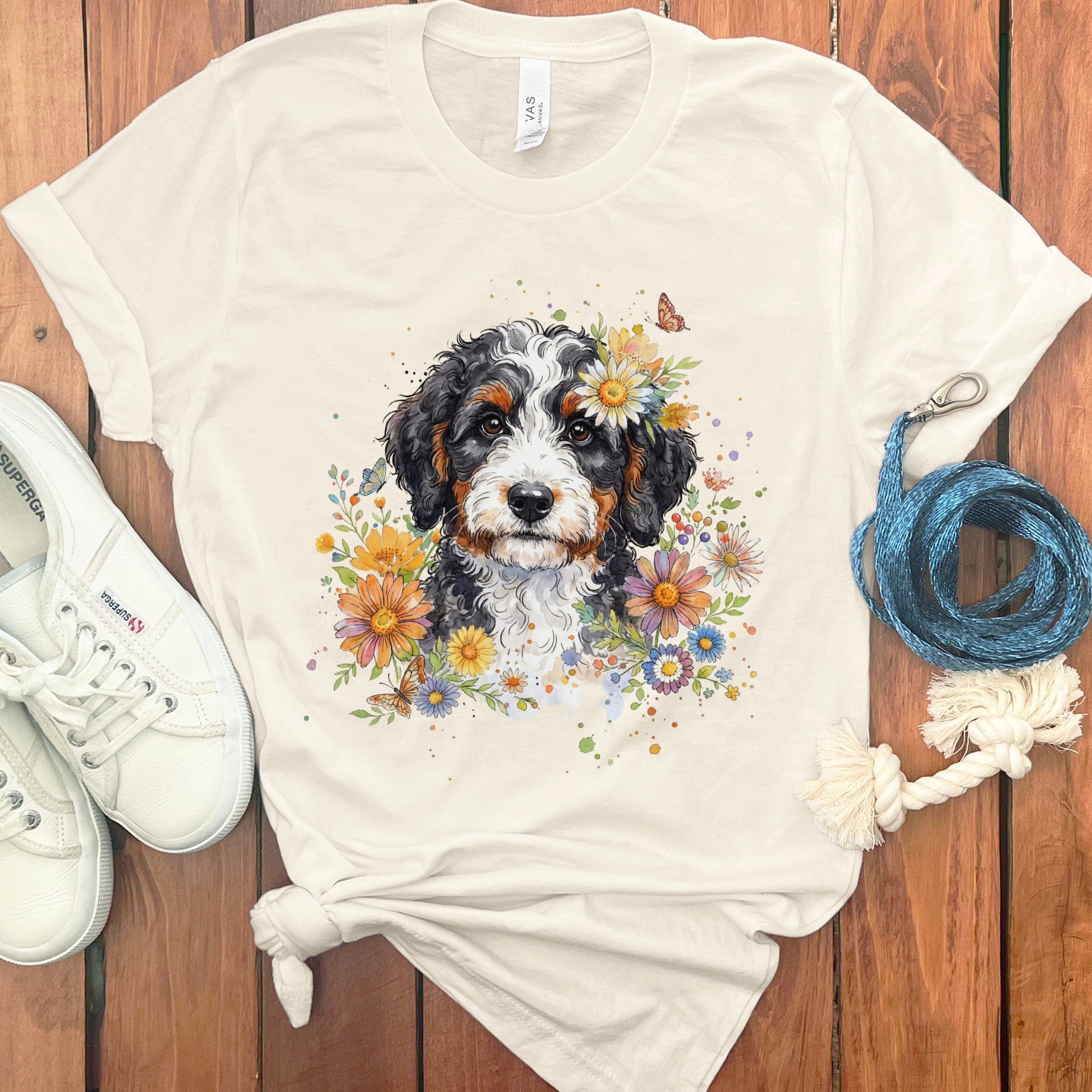 Floral Bernedoodle Graphic Tee Adorable Dog Shirt