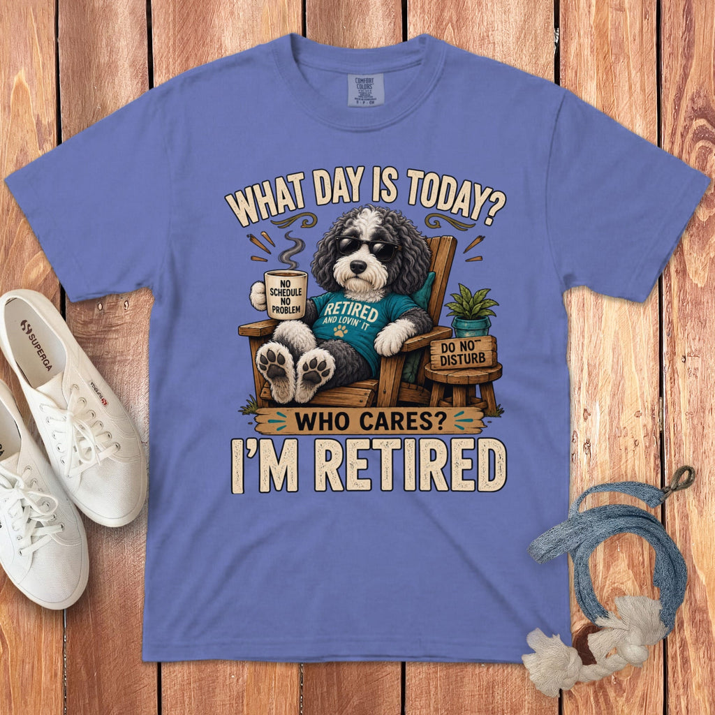 I'm Retired Sheepadoodle Signature T-Shirt in Flo Blue / S by Puppy Jo