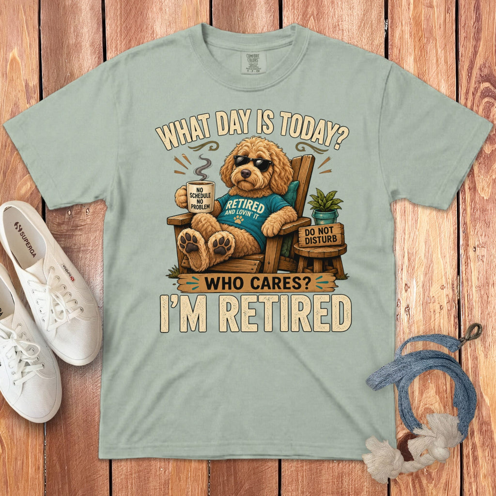 I'm Retired Apricot Goldendoodle Signature T-Shirt in Bay / S by Puppy Jo