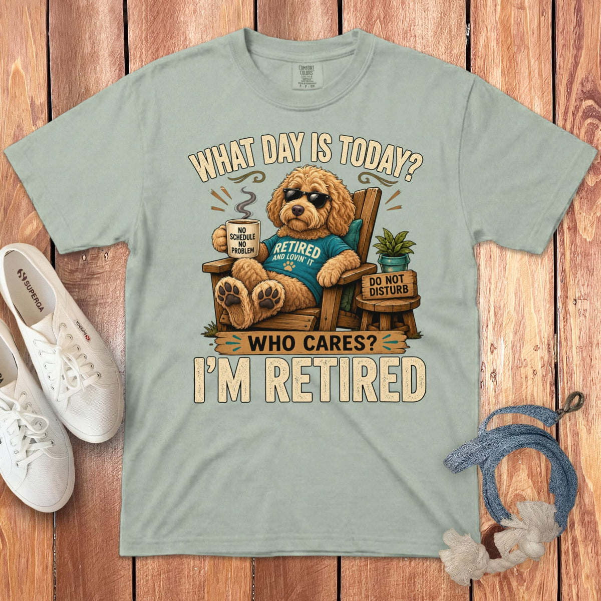 I'm Retired Apricot Goldendoodle Signature T-Shirt in Bay / S by Puppy Jo