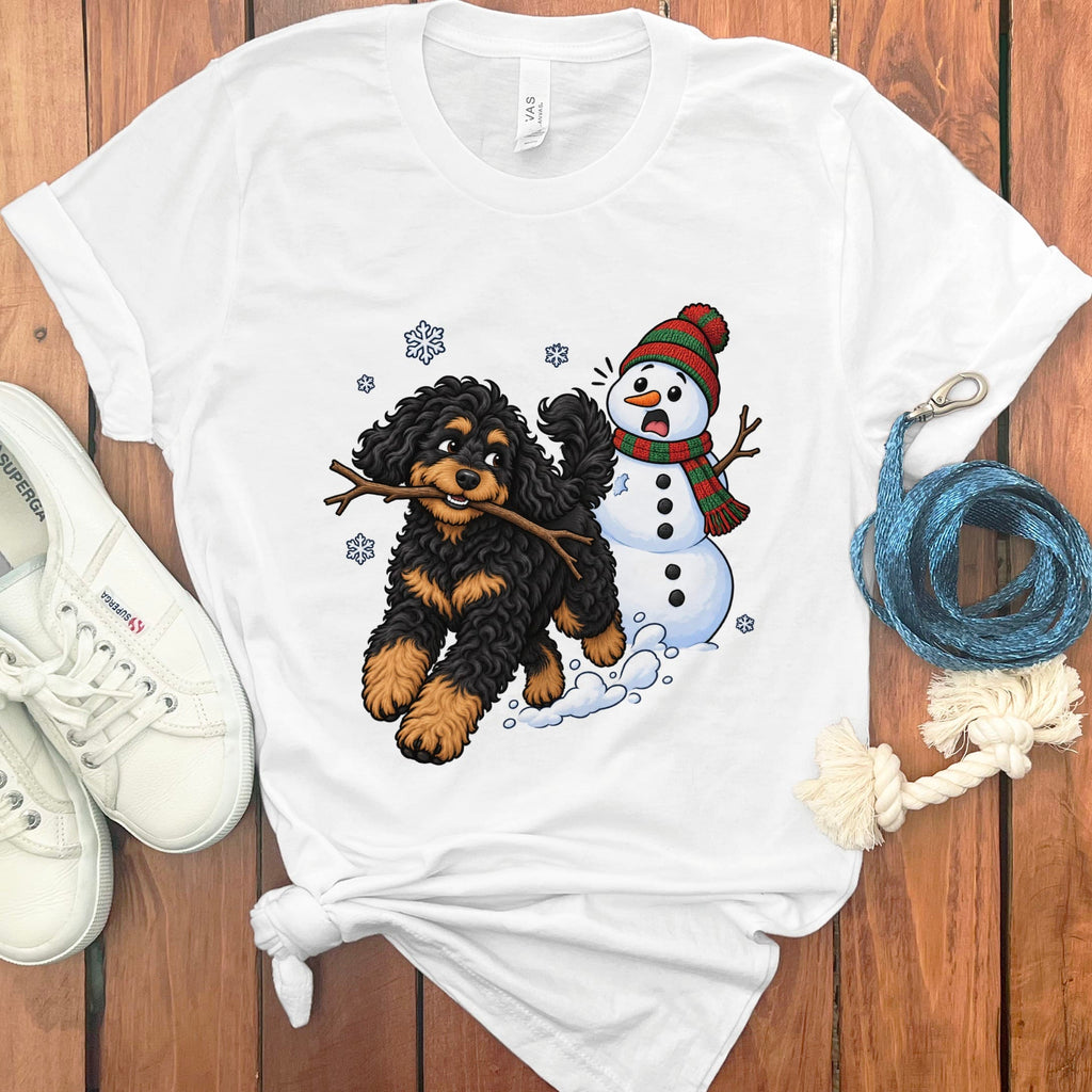 Phantom Goldendoodle Snowman T-Shirt in White / S by Puppy Jo