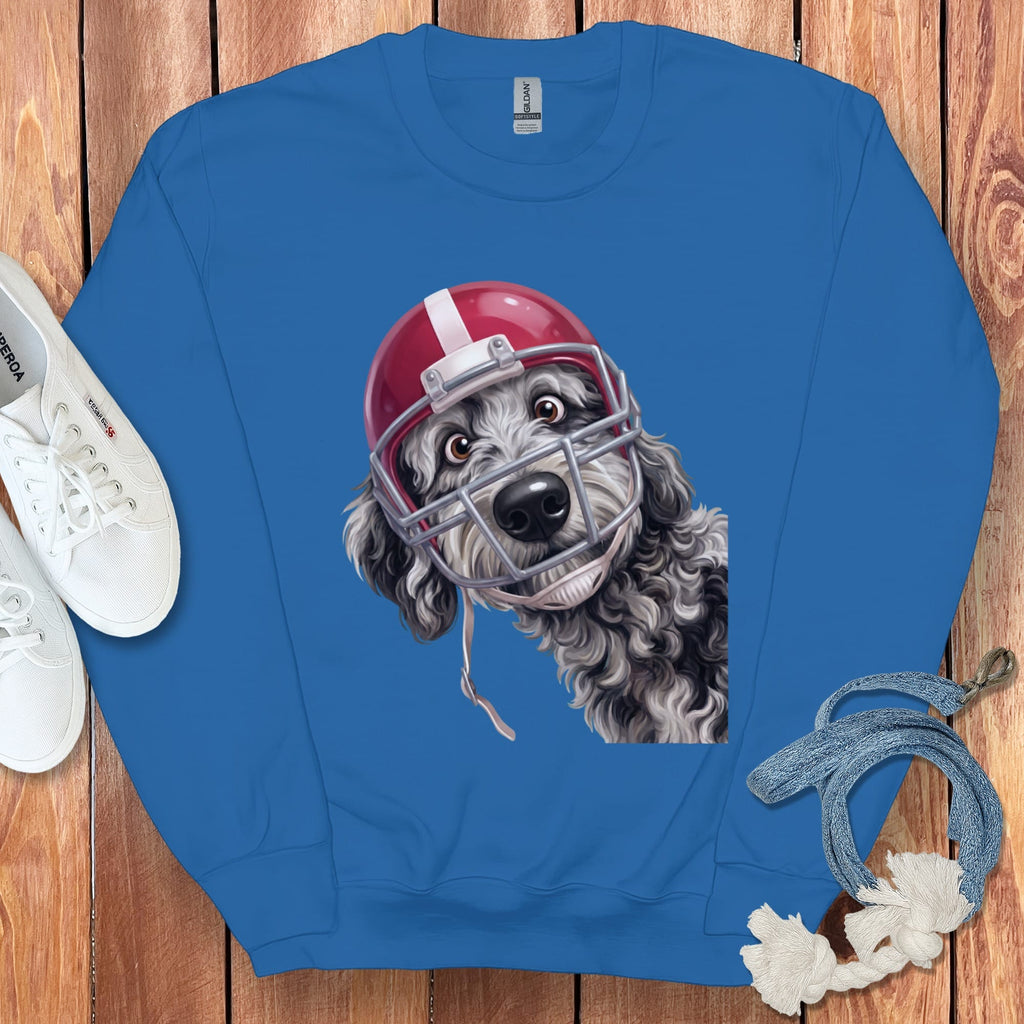 Merle Goldendoodle Football Helmet Sweatshirt in Royal / S by Puppy Jo