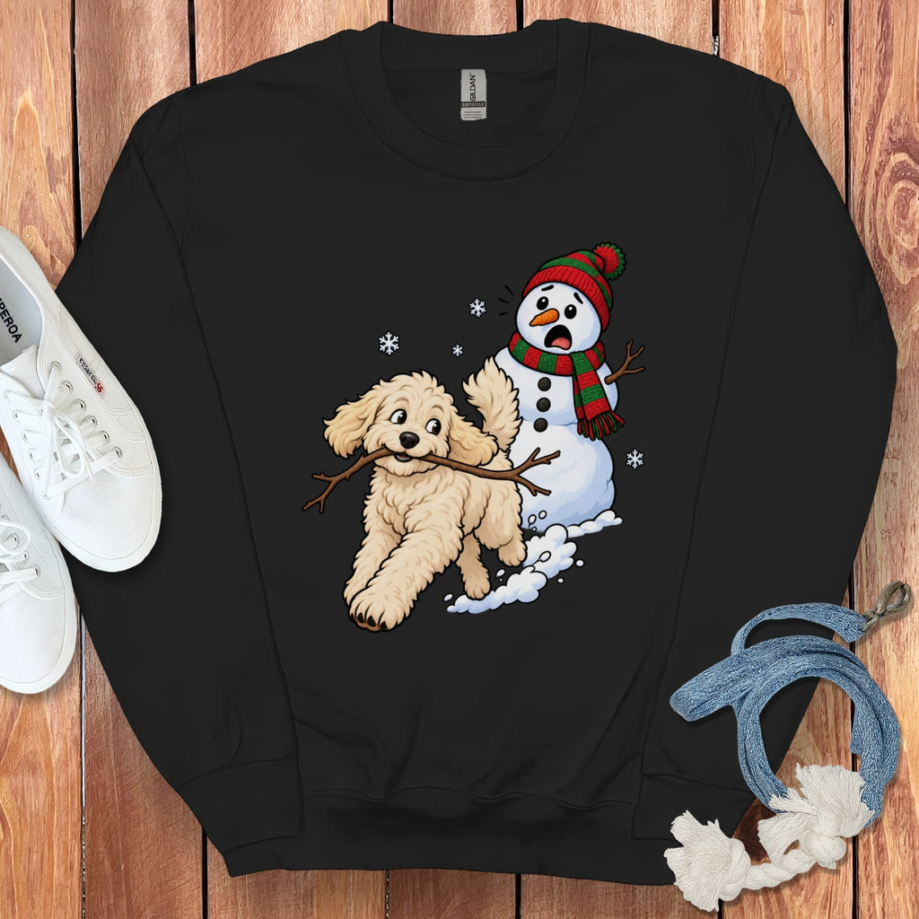 Cream Goldendoodle Snowman Sweatshirt in Black / S by Puppy Jo