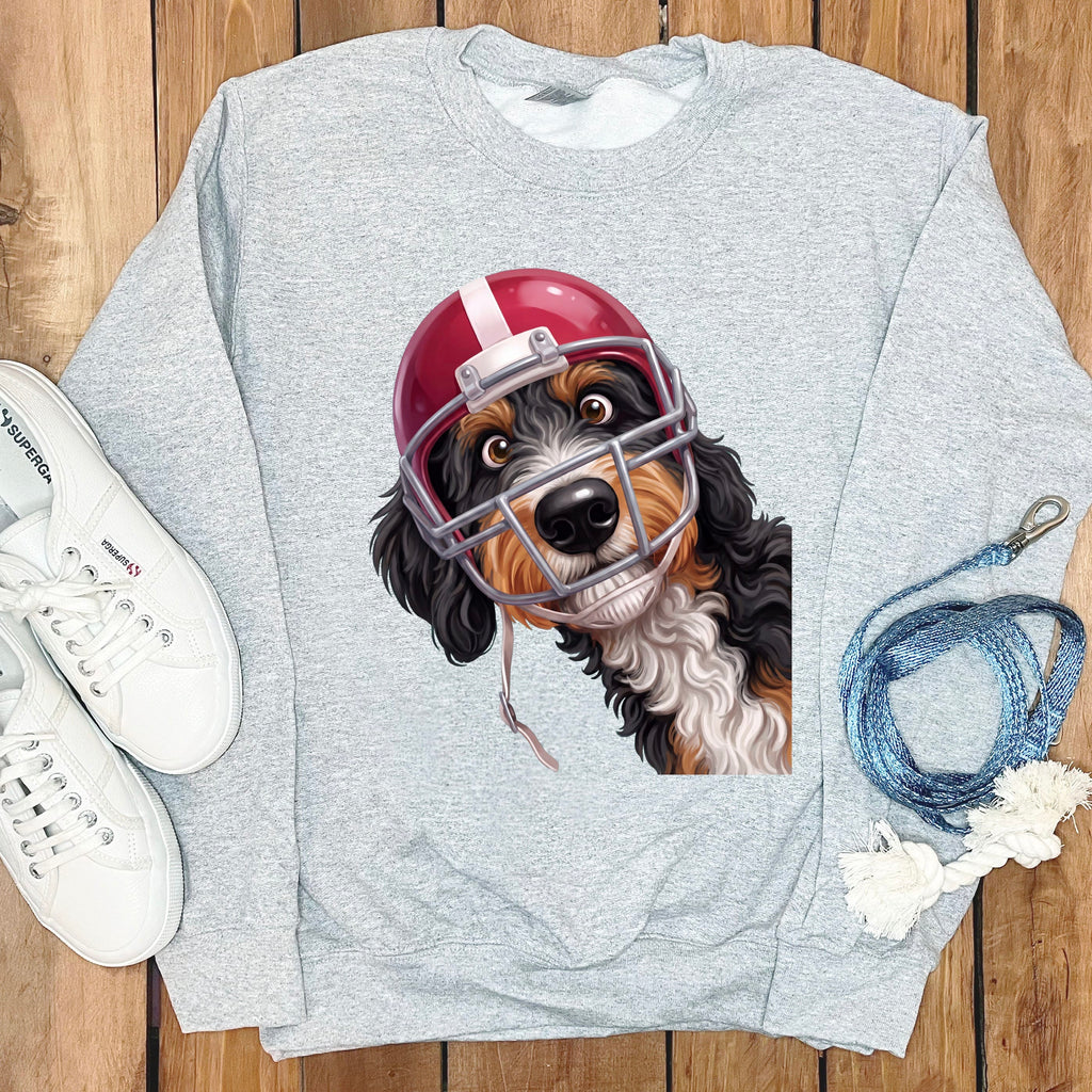 Bernedoodle Football Helmet Sweatshirt in Sport Grey / S by Puppy Jo