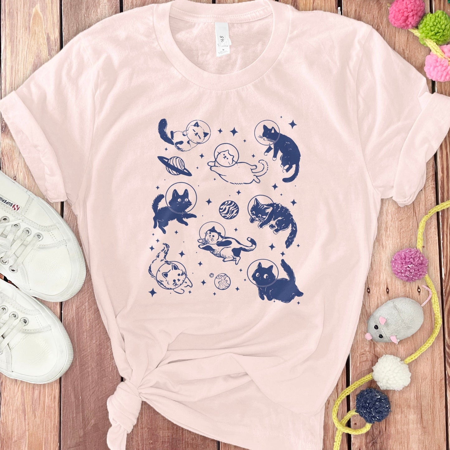 Cute Cats Playing with Toys Graphic Print T-Shirt product type