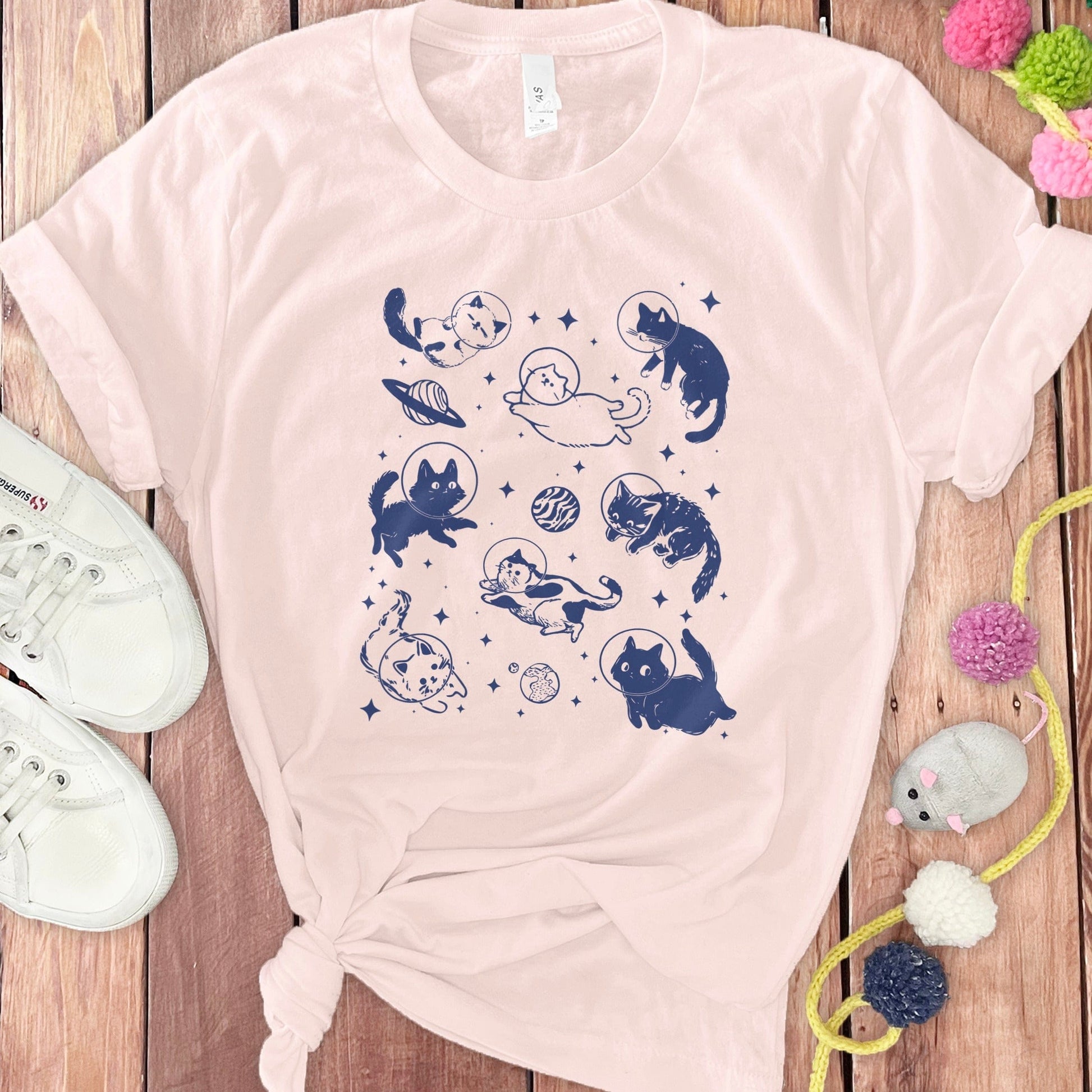 Cute Cats Playing with Toys Graphic Print T-Shirt product type