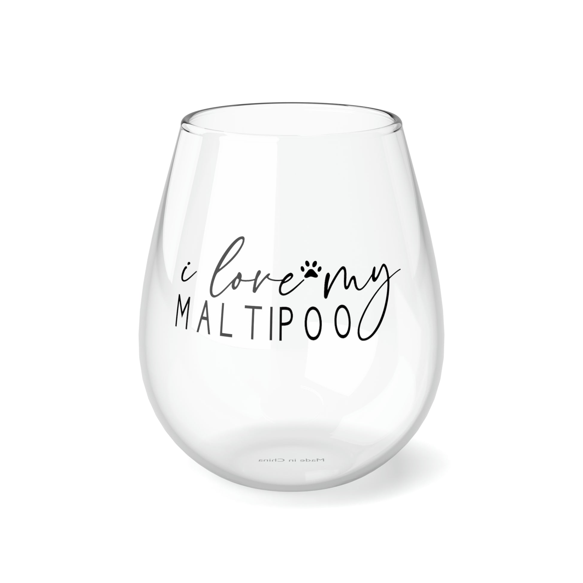 I Love My Maltipoo Stemless Wine Glass - PuppyJo Wine Glass 11.75oz