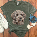 Adorable Dog Face Graphic on Stylish Green T-Shirt
