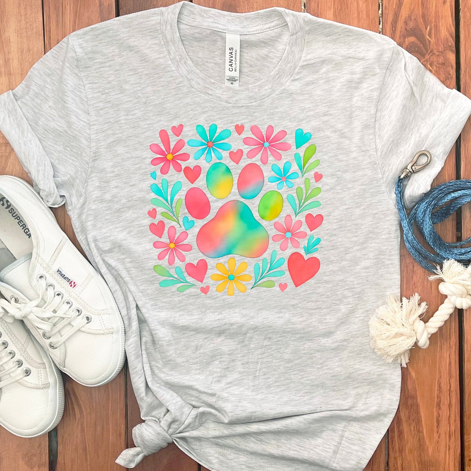 Colorful Paw Print with Flowers Graphic T-Shirt product