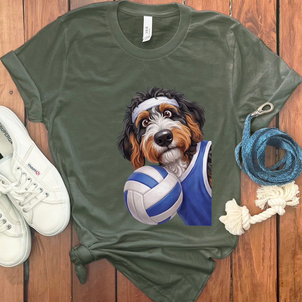 Bernedoodle Volleyball Player T-Shirt in Military Green / S by Puppy Jo