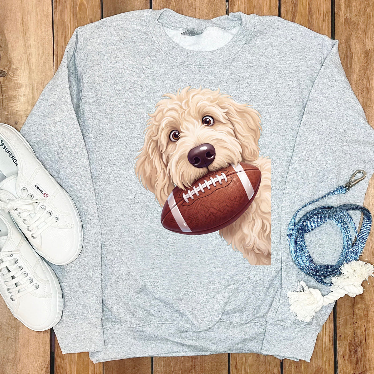 Cream Goldendoodle Football Sweatshirt in Sport Grey / S by Puppy Jo