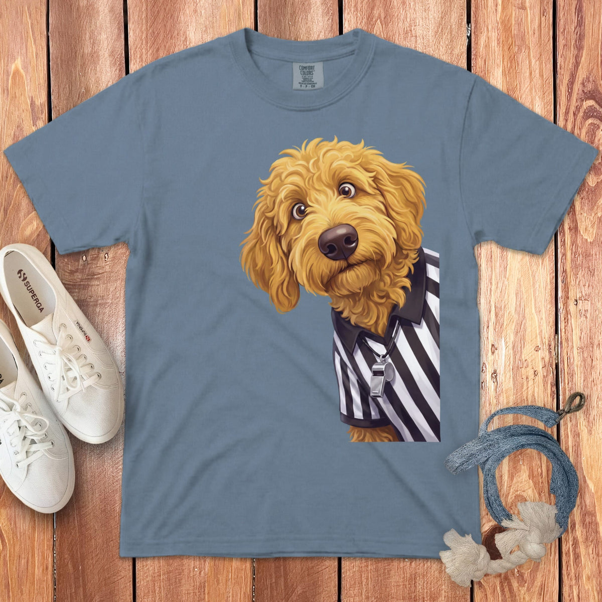Golden Goldendoodle Football Referee Signature T-Shirt in Blue Jean / S by Puppy Jo