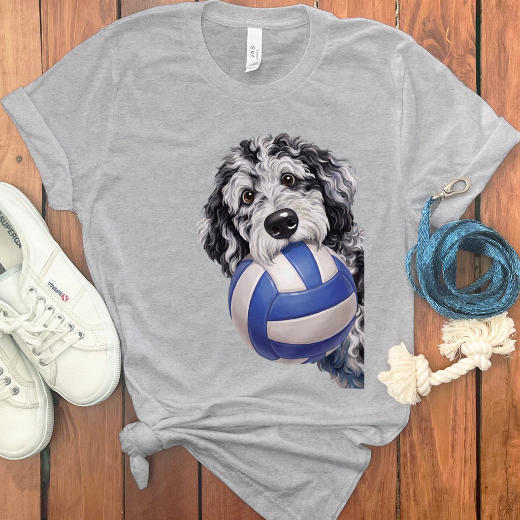 Merle Goldendoodle Volleyball T-Shirt in Athletic Heather / S by Puppy Jo