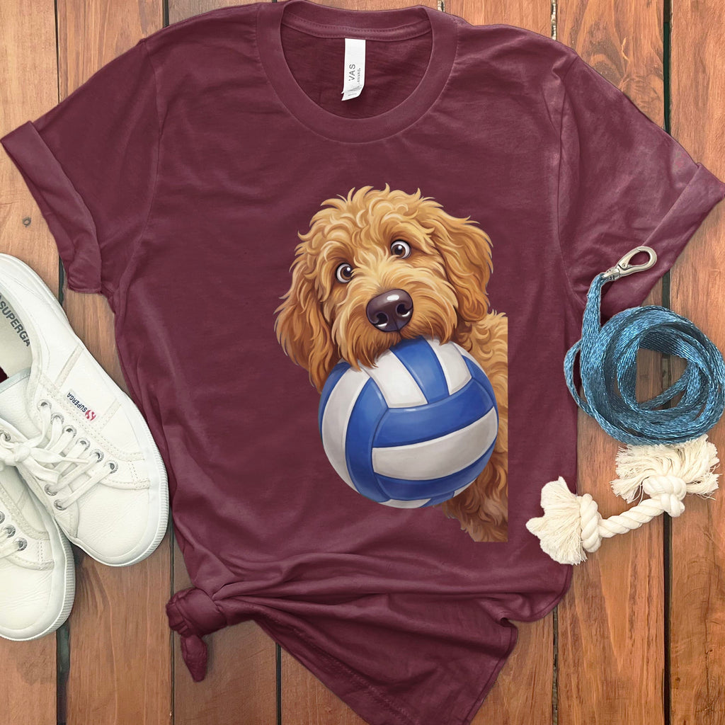 Apricot Goldendoodle Volleyball T-Shirt in Maroon / S by Puppy Jo