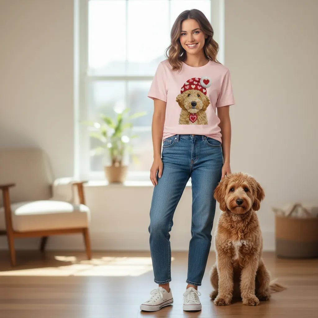 Goldendoodle Valentine Charm Faux Yarn T-Shirt in by Puppy Jo