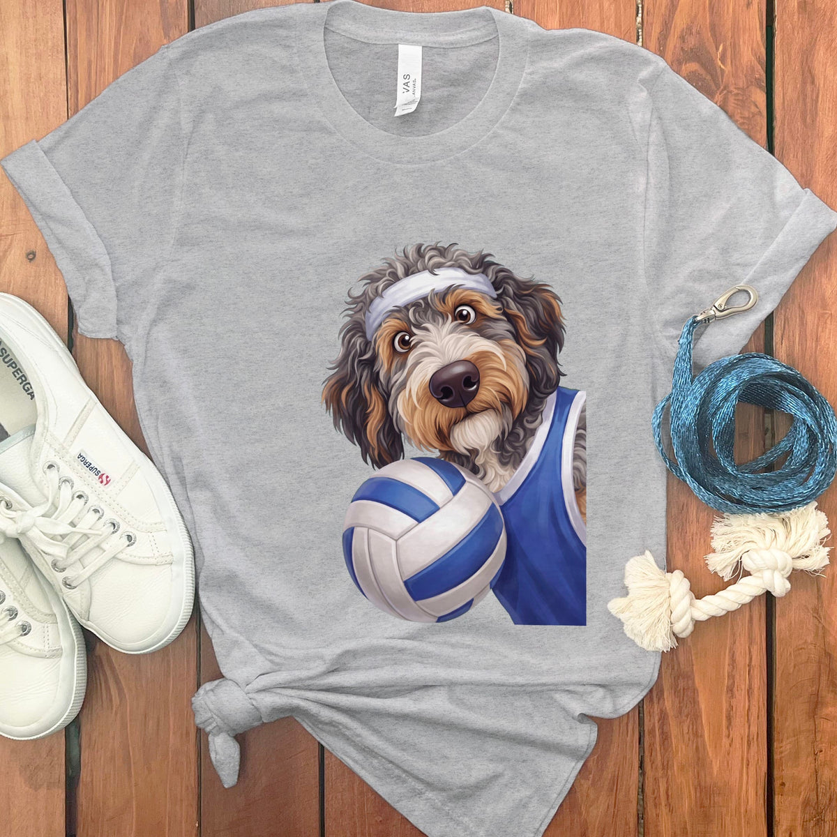 Aussiedoodle Volleyball Player T-Shirt in Athletic Heather / S by Puppy Jo