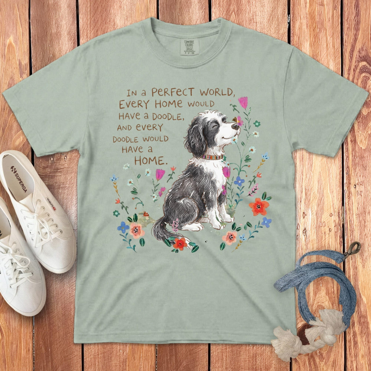 Perfect World Sheepadoodle Signature T-Shirt in Bay / S by Puppy Jo
