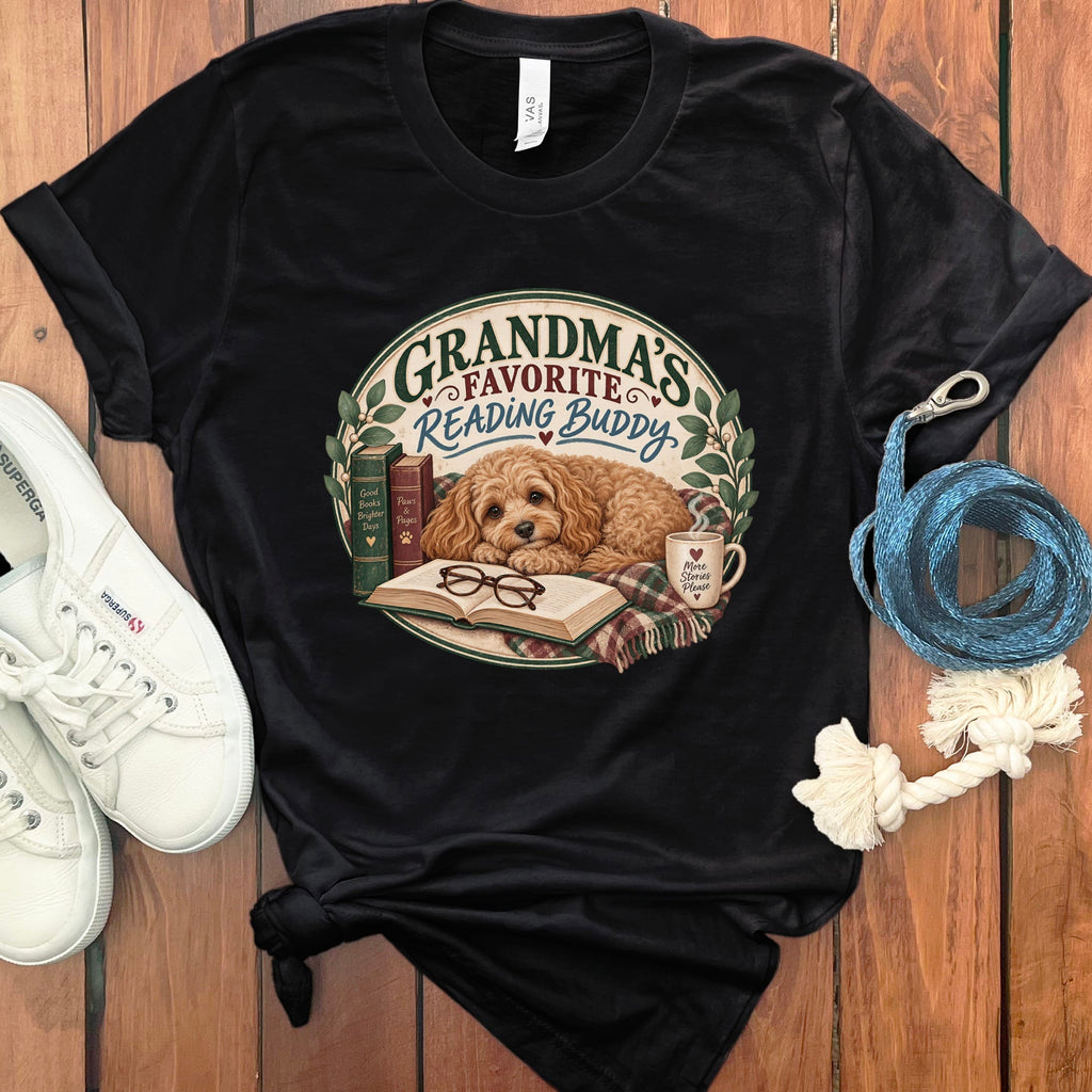 Cavapoo Reading Buddy T-Shirt in Black / S by Puppy Jo