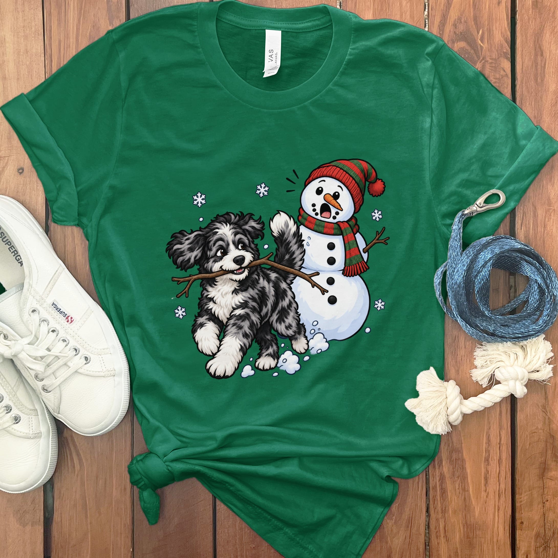 Merle Goldendoodle Snowman T-Shirt in Kelly / S by Puppy Jo
