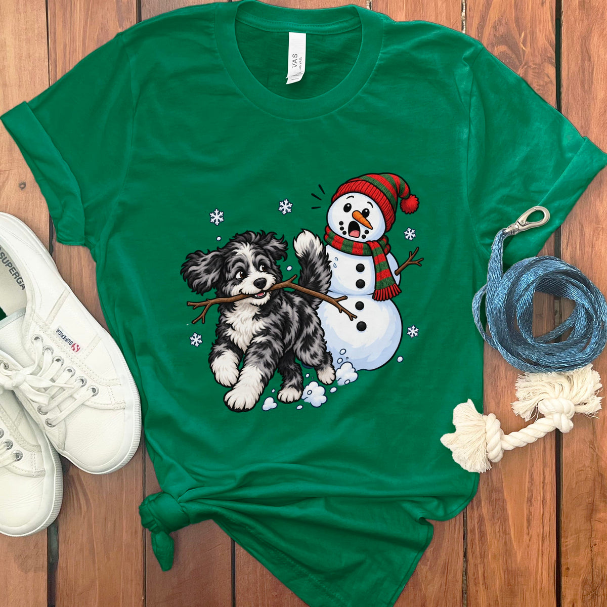 Merle Goldendoodle Snowman T-Shirt in Kelly / S by Puppy Jo