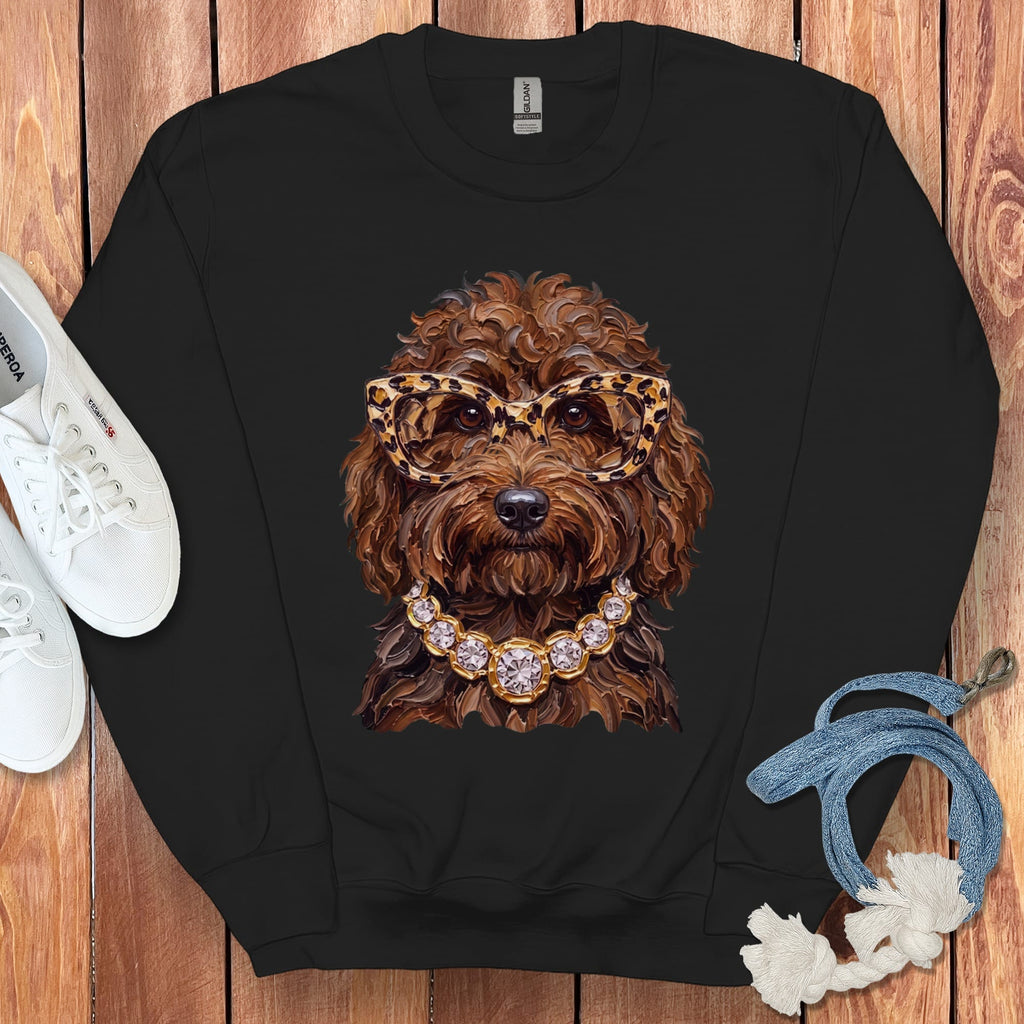 Chocolate Goldendoodle Glam Sweatshirt in Black / S by Puppy Jo