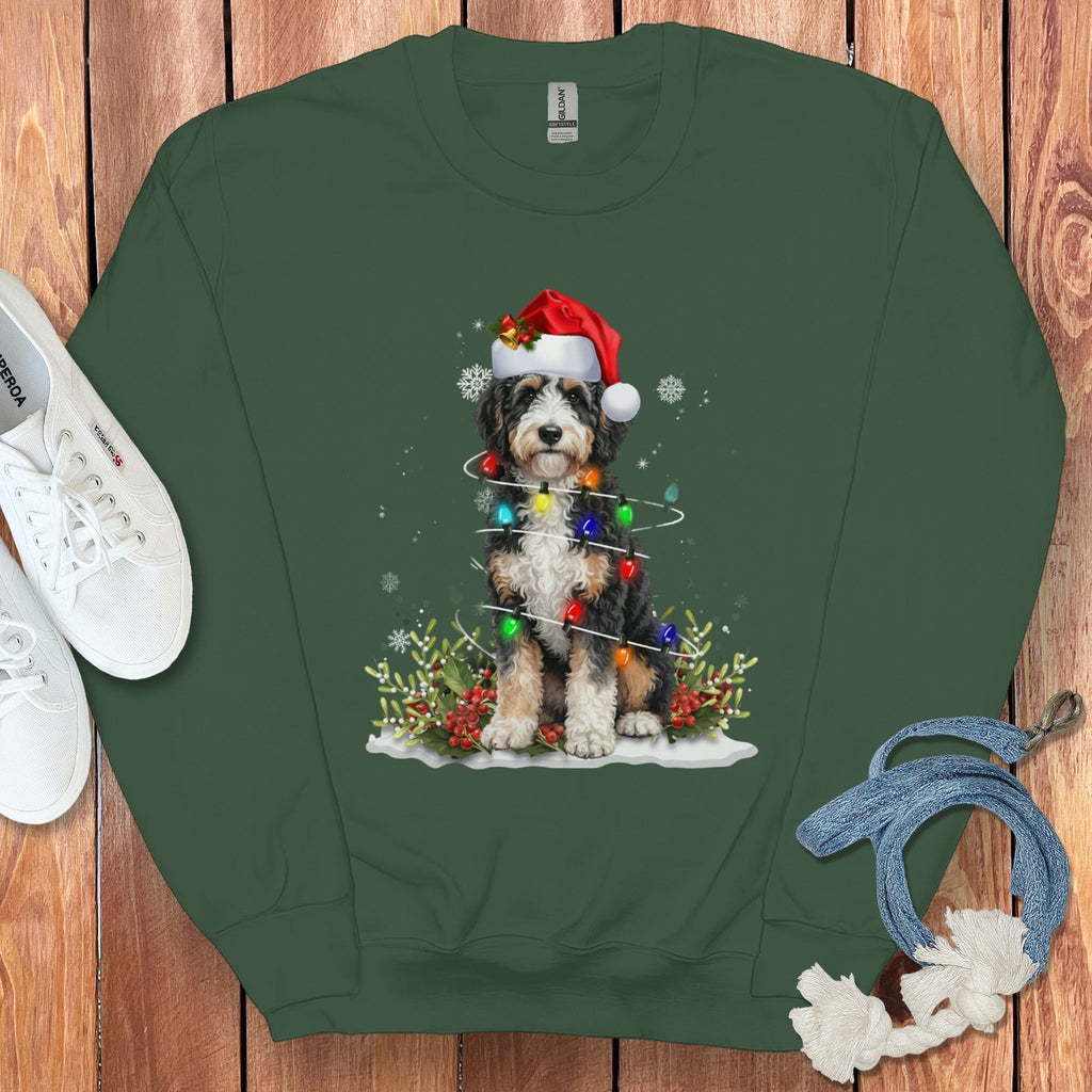 Festive Dog Wearing Christmas Lights Holiday Sweatshirt