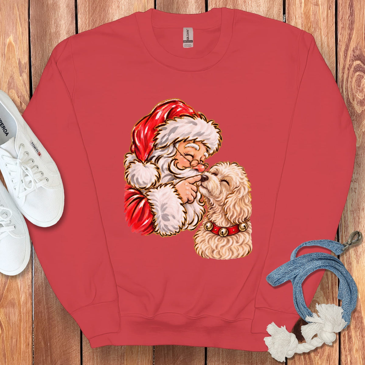 Maltipoo Santa Kiss Sweatshirt in Red / S by Puppy Jo