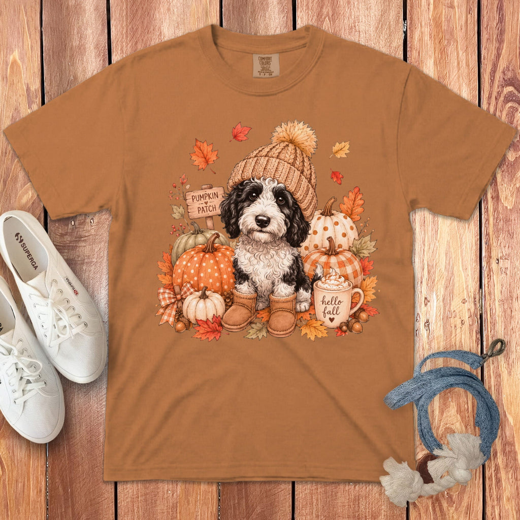 Sheepadoodle Pumpkin Patch Signature T-Shirt in Yam / S by Puppy Jo