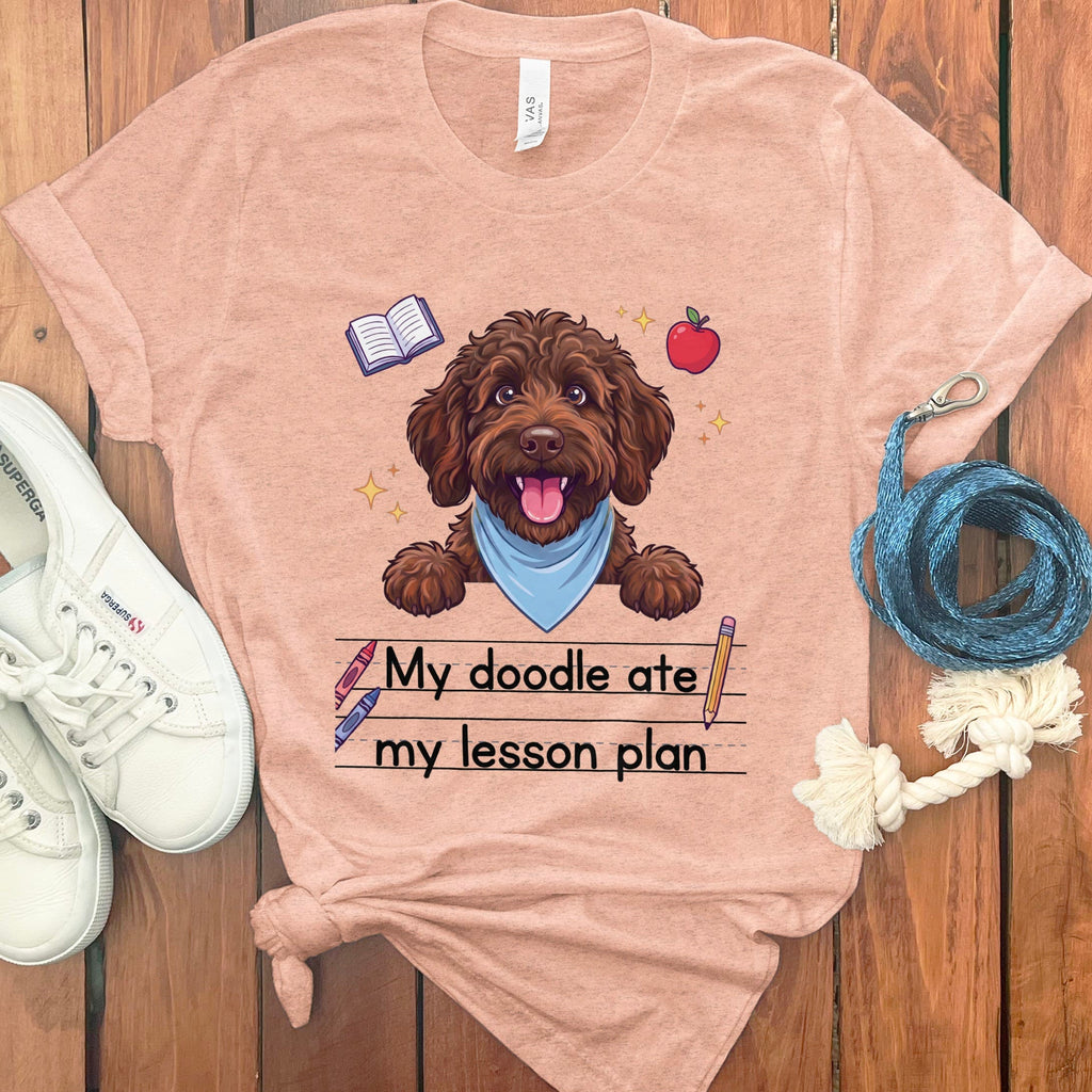 Chocolate Goldendoodle Ate Lesson T-Shirt in Heather Peach / S by Puppy Jo