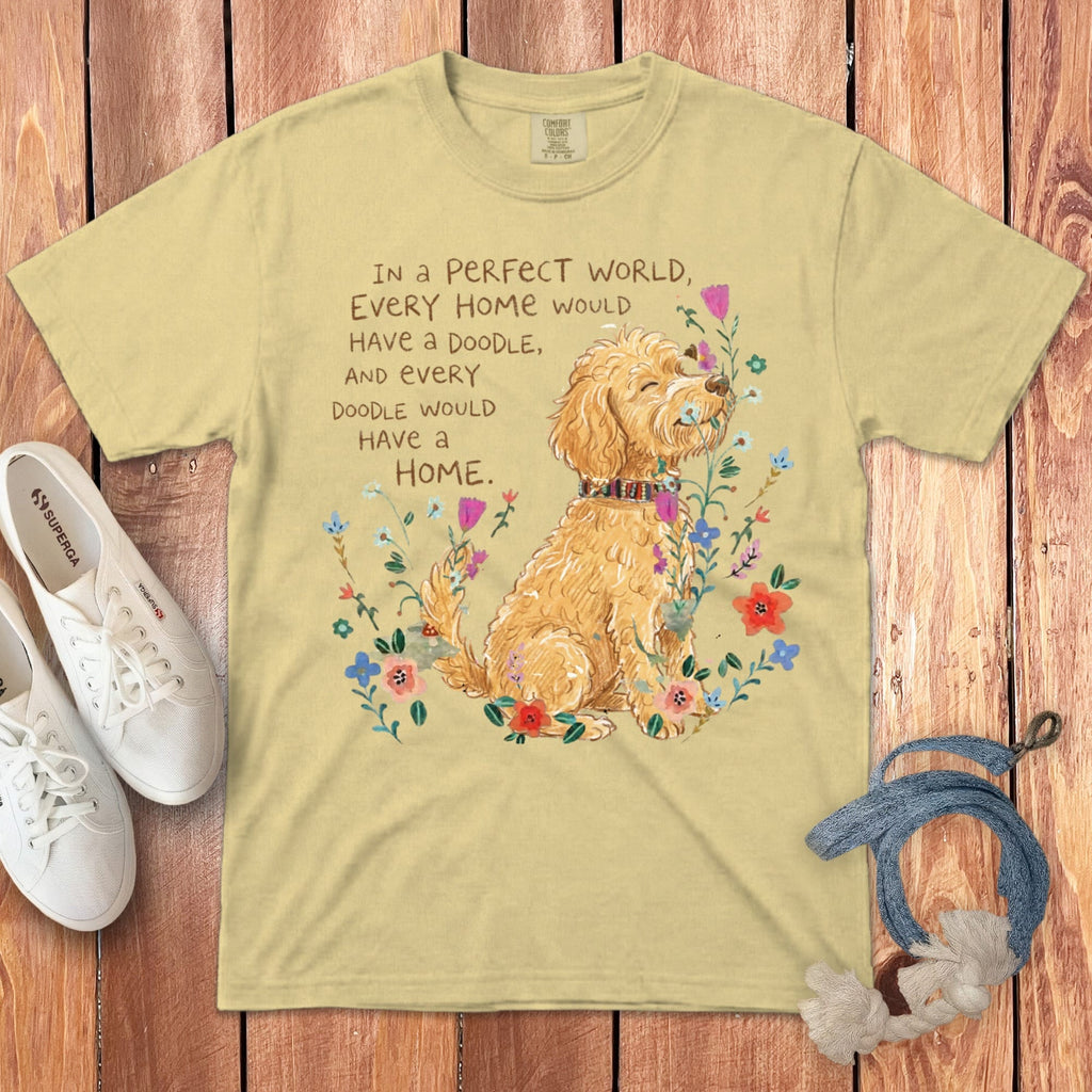 Perfect World Golden Goldendoodle Signature T-Shirt in Butter / S by Puppy Jo